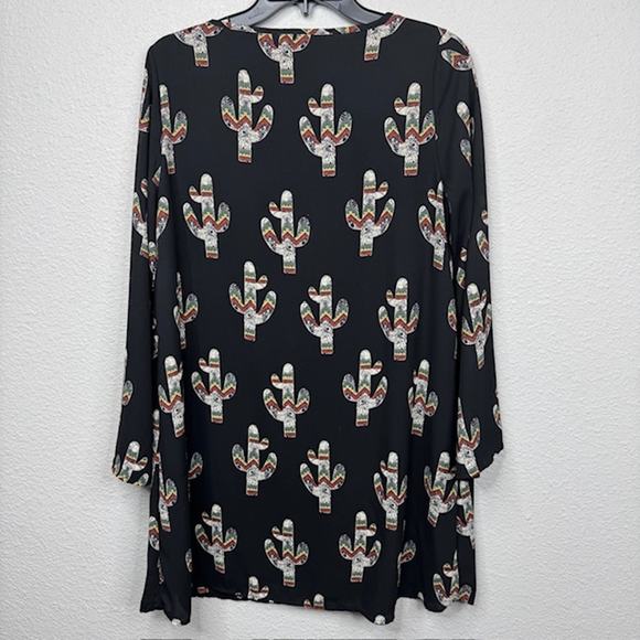 Black Cactus Sexy Flowy Peasant Mini Dress Bell Sleeve Sz Medium - Picture 2 of 12